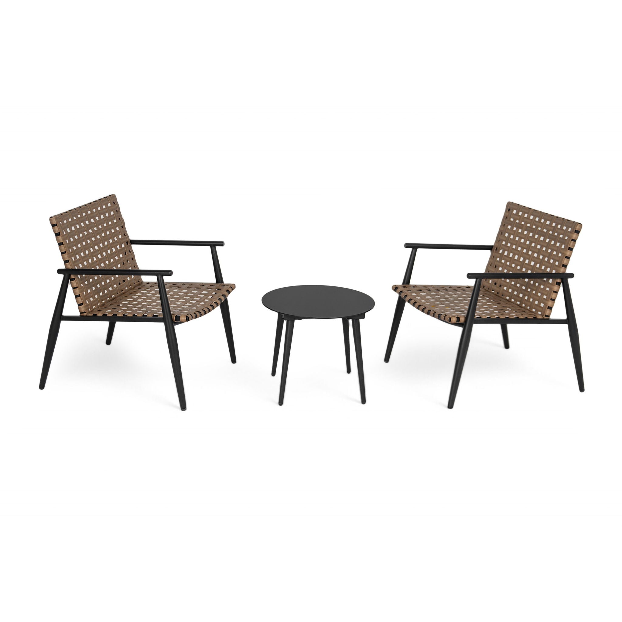Outdoor Chat Set, 2 Chairs &amp; Side Table - Black / Brown