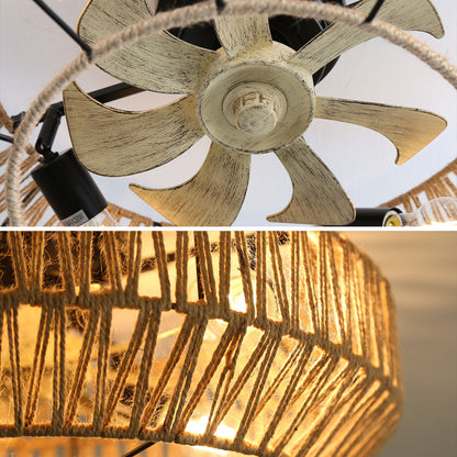 20&quot; New Boho Caged Ceiling Fan With Enclosed Rattan 6 Speeds Remote Control Reversible Dc Motor For Living Room - Rattan