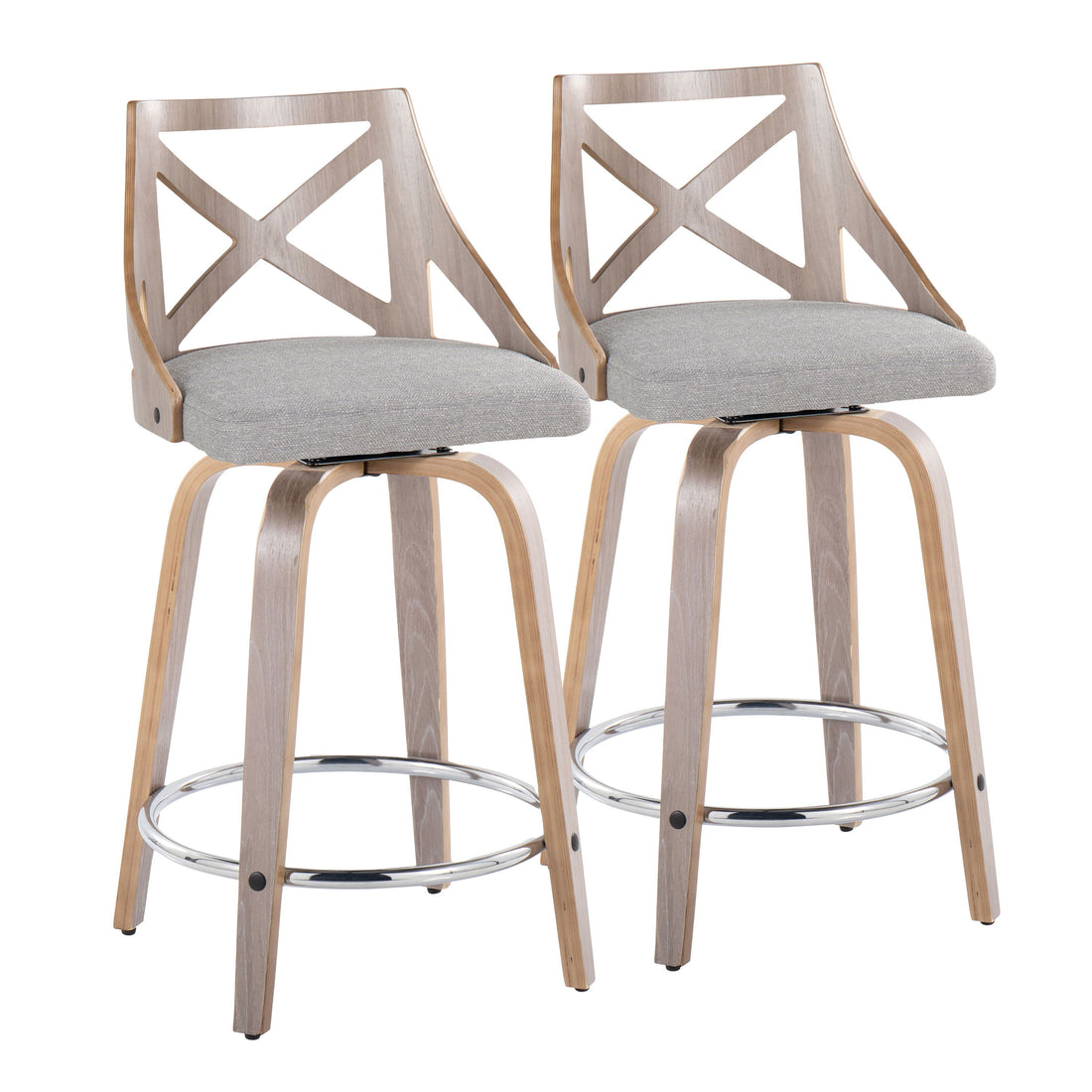 Charlotte - Farmhouse Fixed Height Counter Stool &amp; Swivel With Round Footrest (Set of 2)