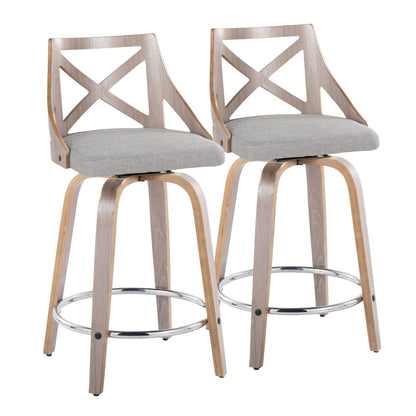 Charlotte - Farmhouse Fixed Height Counter Stool &amp; Swivel With Round Footrest (Set of 2)