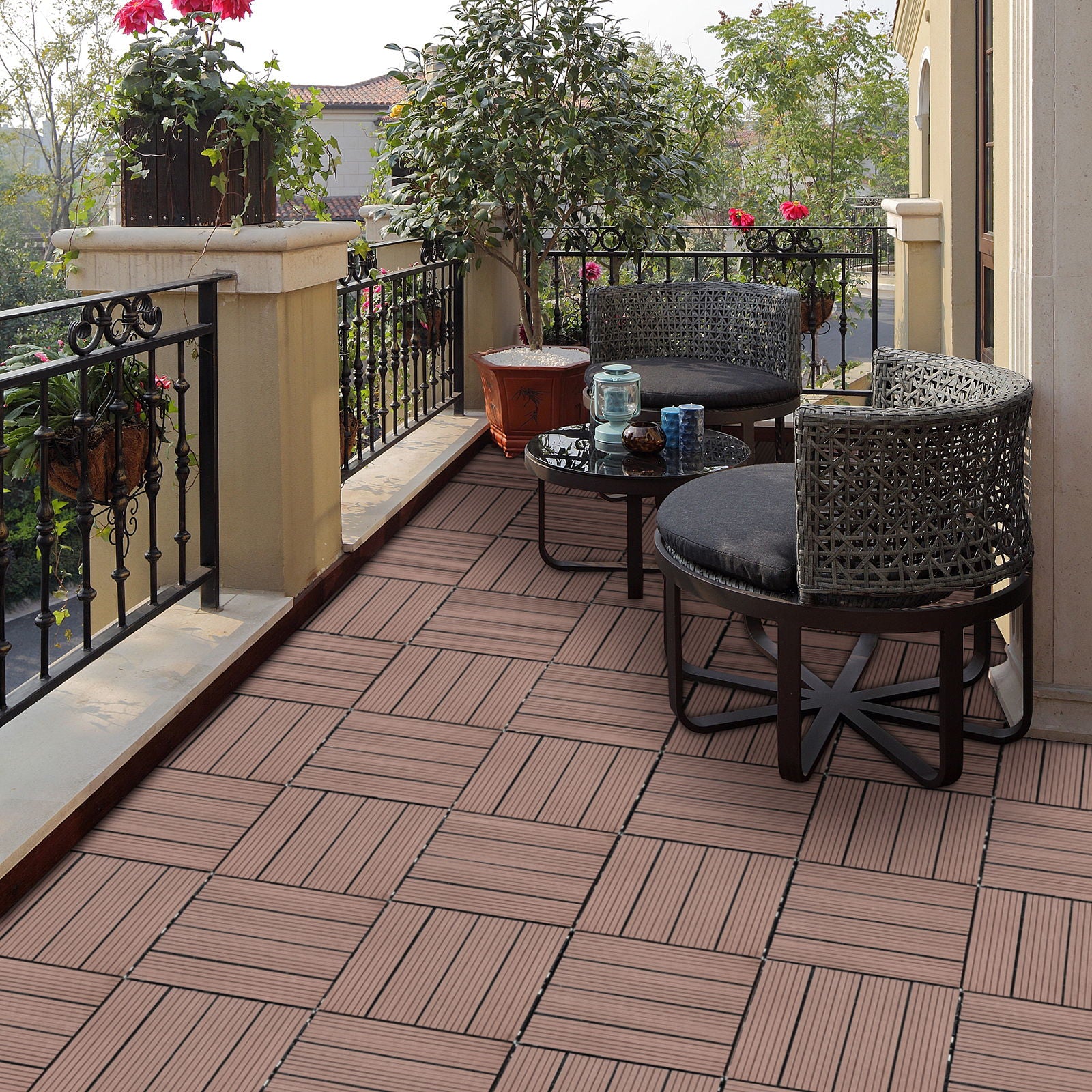 Wood Plastic Composite Deck Tiles, Sustainable Composite Decking Resist Rust, Water, Weather, Easy To Diy &amp; Maintain