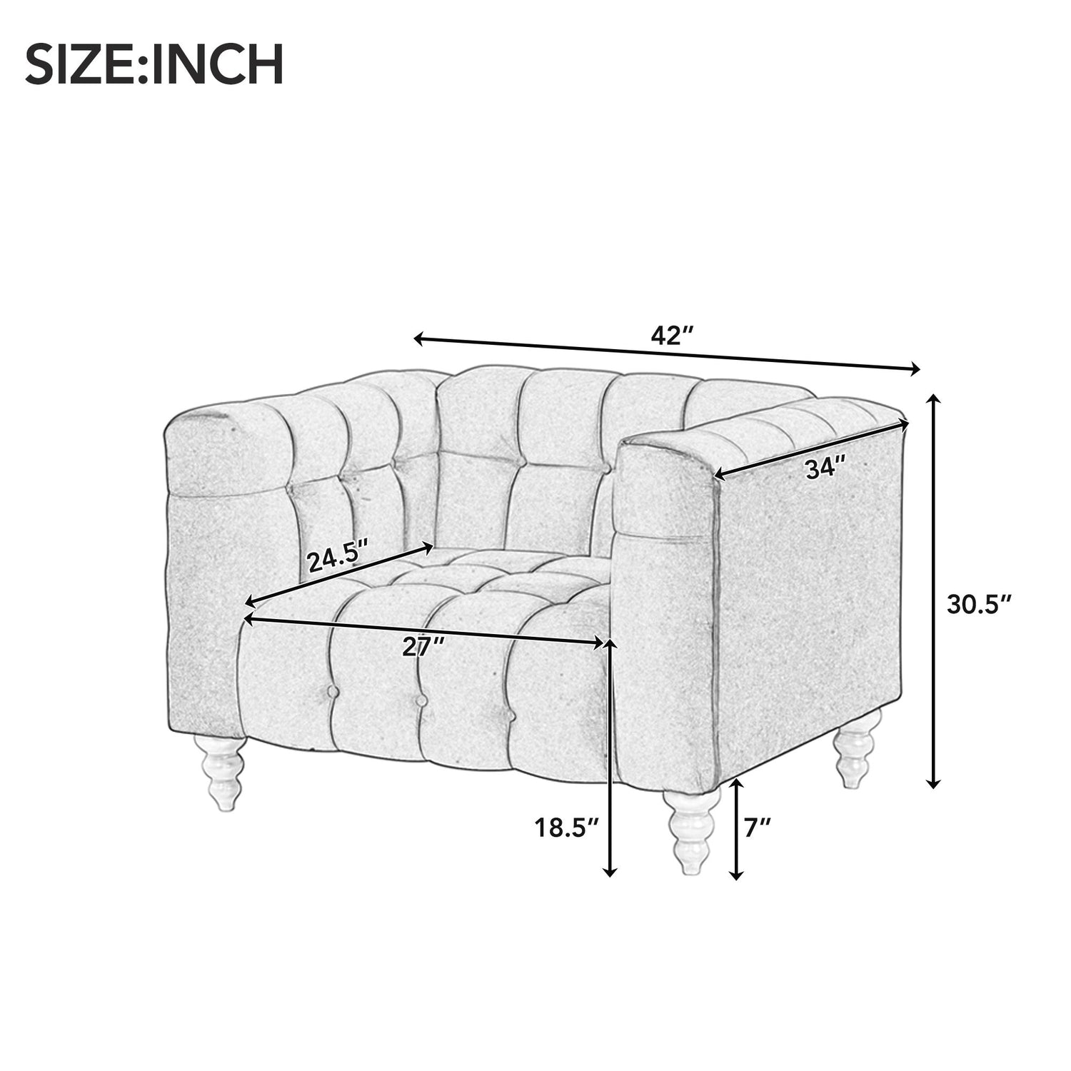 Modern Sofa Dutch Fluff Upholstered Sofa &amp; Wood Legs, Buttoned Tufted Backrest