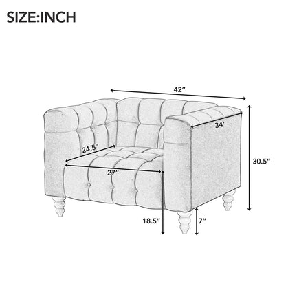 Modern Sofa Dutch Fluff Upholstered Sofa &amp; Wood Legs, Buttoned Tufted Backrest