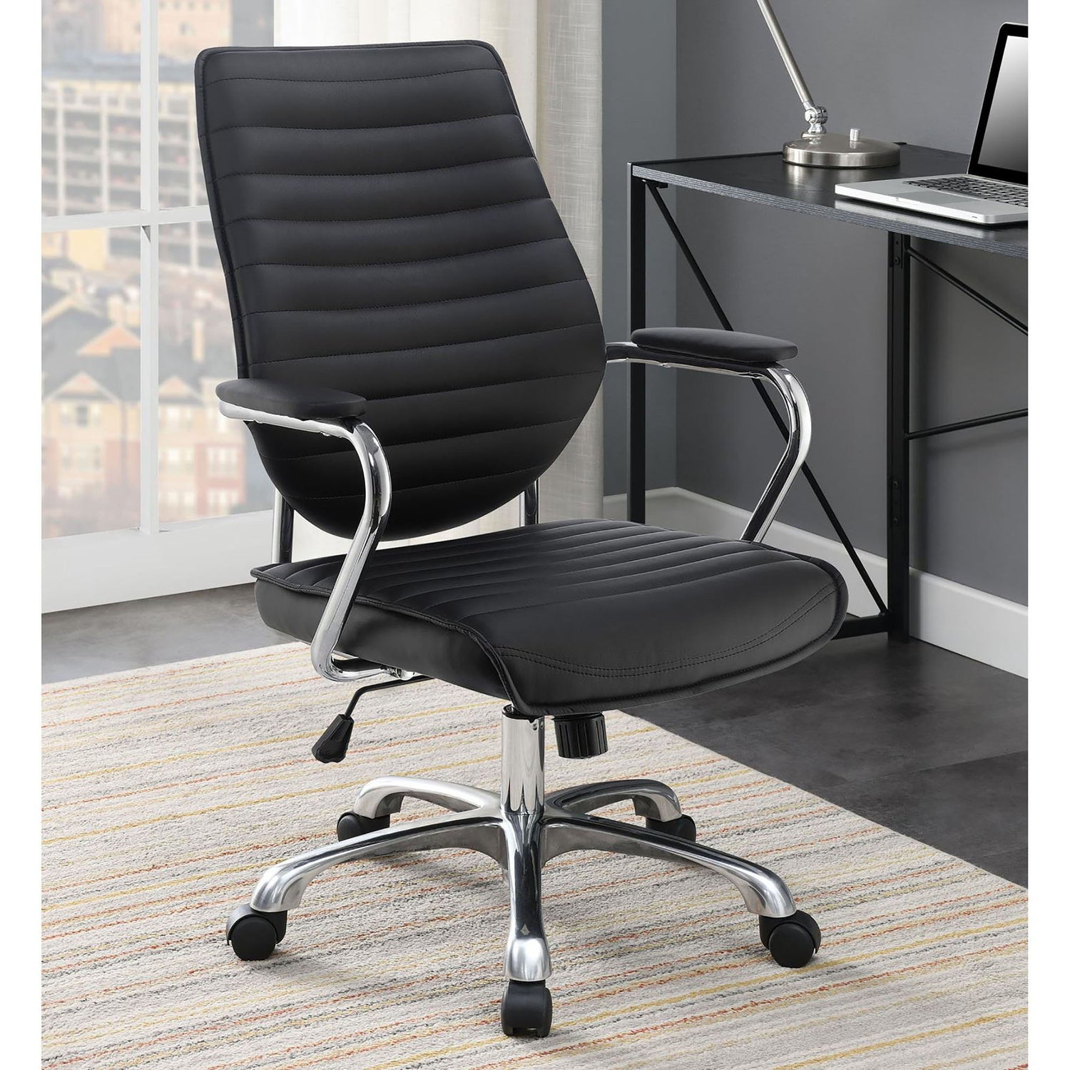 Height Adjustable Swivel Office Chair With Padded Seat And Armrests - Black