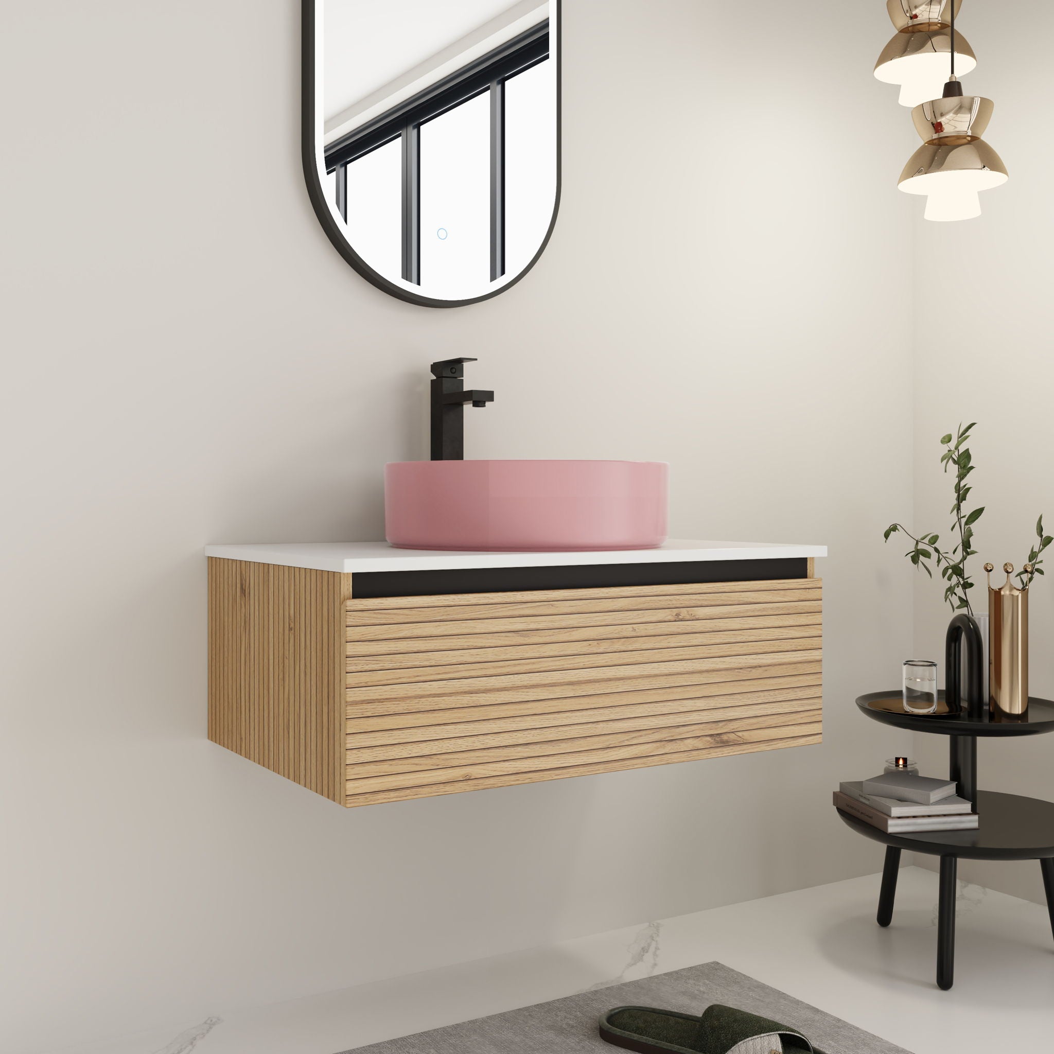 Wall Mounted Bathroom Vanity With Art Sink &amp; 1 Soft Close Drawer