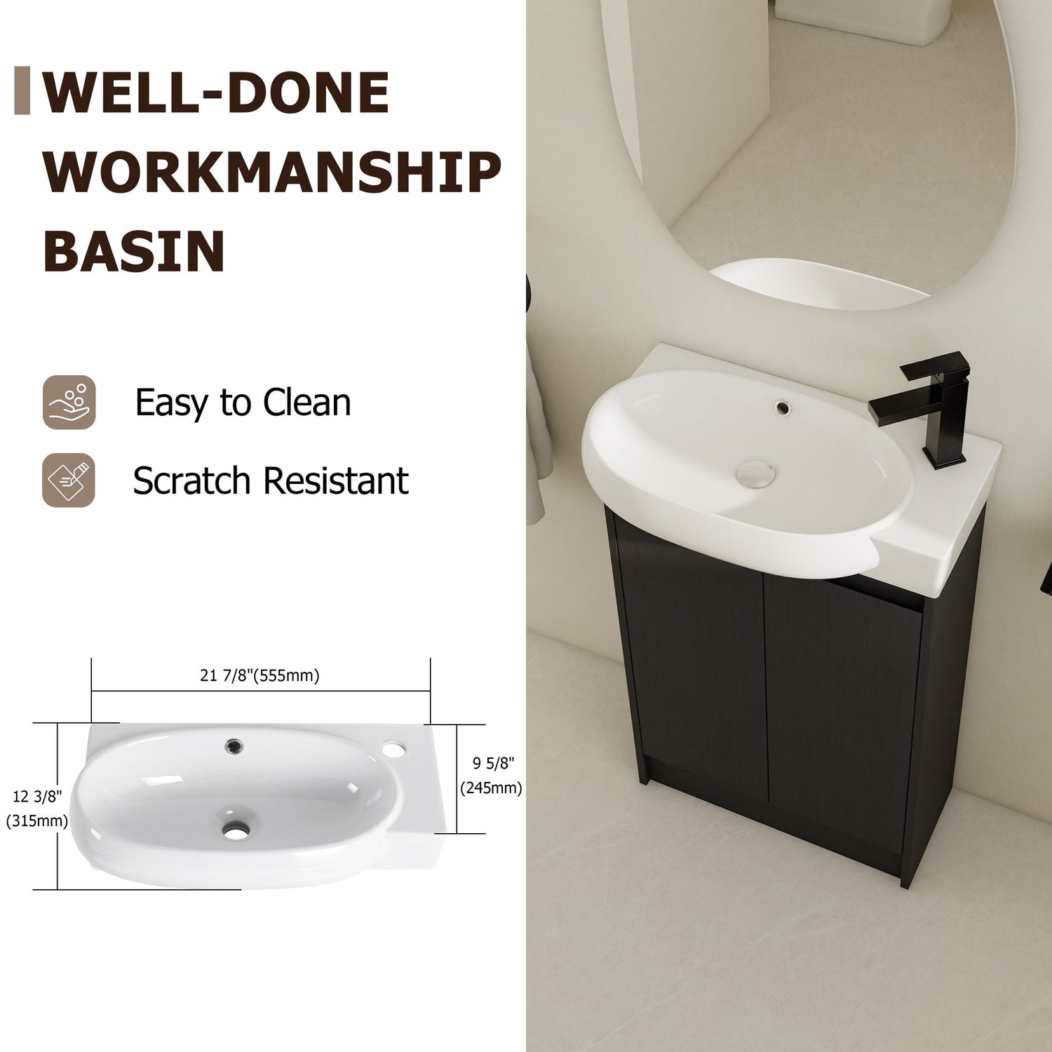Freestanding Bathroom Vanity &amp; Sink, Soft Close Doors