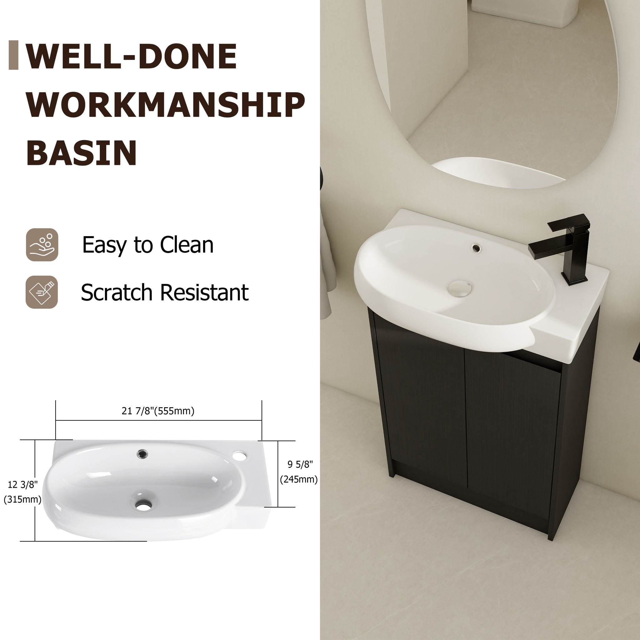 Freestanding Bathroom Vanity &amp; Sink, Soft Close Doors
