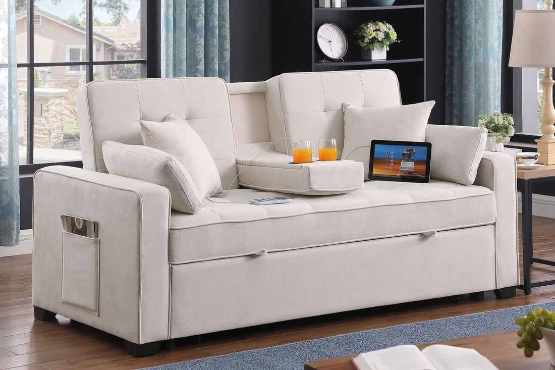 Cody II - 69.5&quot;W Woven Fabric Convertible Sleeper Loveseat with Cup Holder