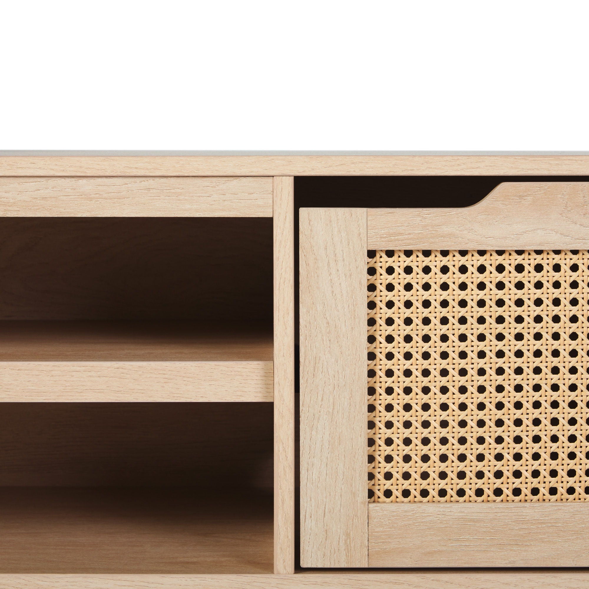 Modern Door Low TV Stand For TVs Up To 80&quot; - Coastal Oak