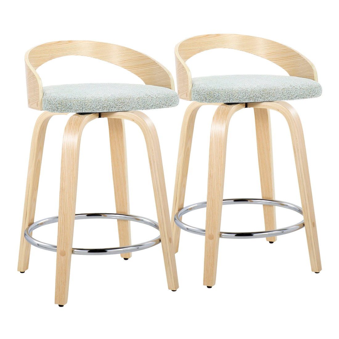 Grotto - Contemporary Fixed Height Counter Stool &amp; Swivel, Round Footrest (Set of 2)