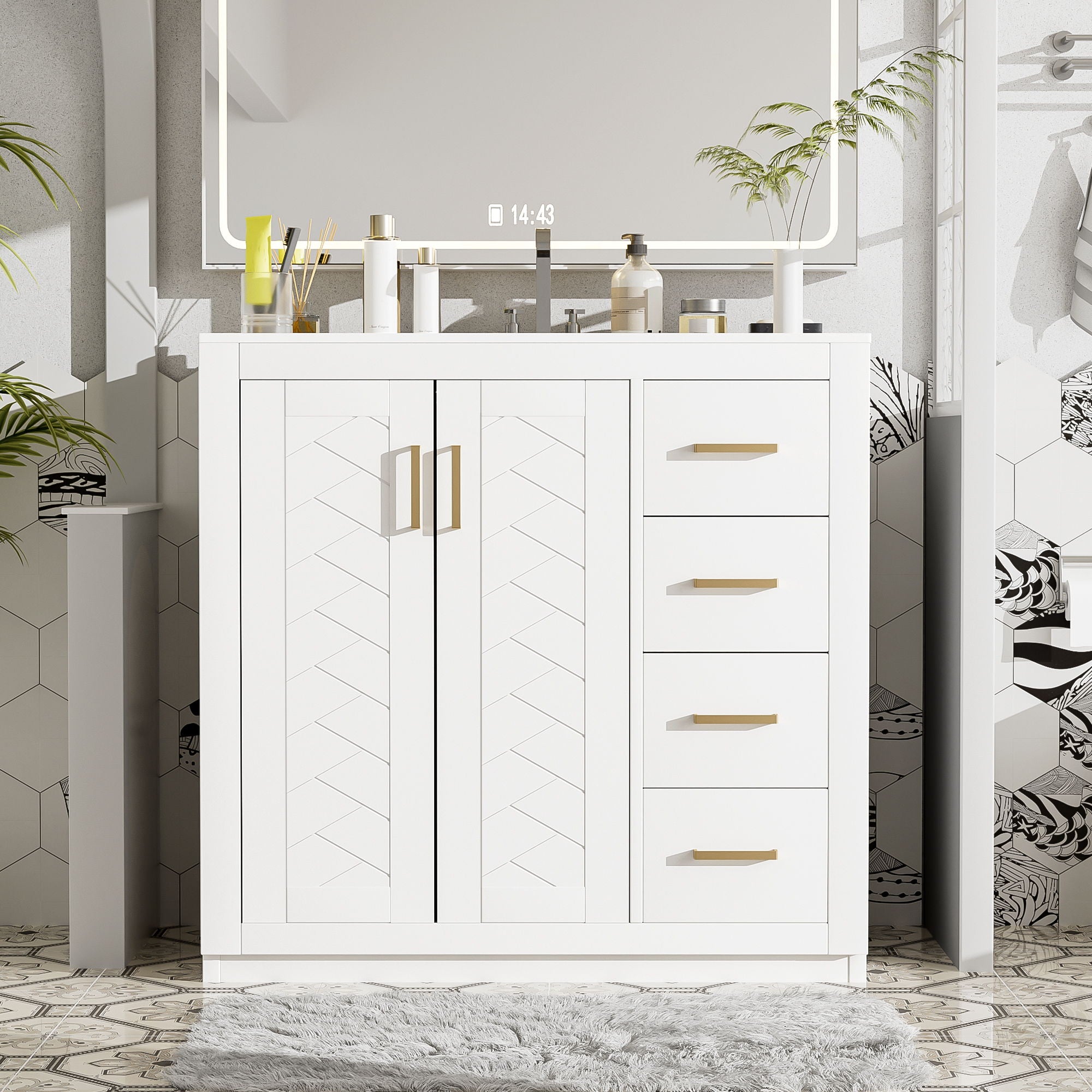 Bathroom Vanity With Sink Combo, Storage Cabinet, Freestanding Set With 3 Drawers &amp; Soft Closing Doors