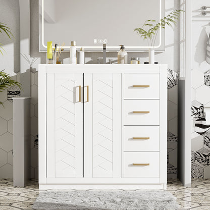Bathroom Vanity With Sink Combo, Storage Cabinet, Freestanding Set With 3 Drawers &amp; Soft Closing Doors