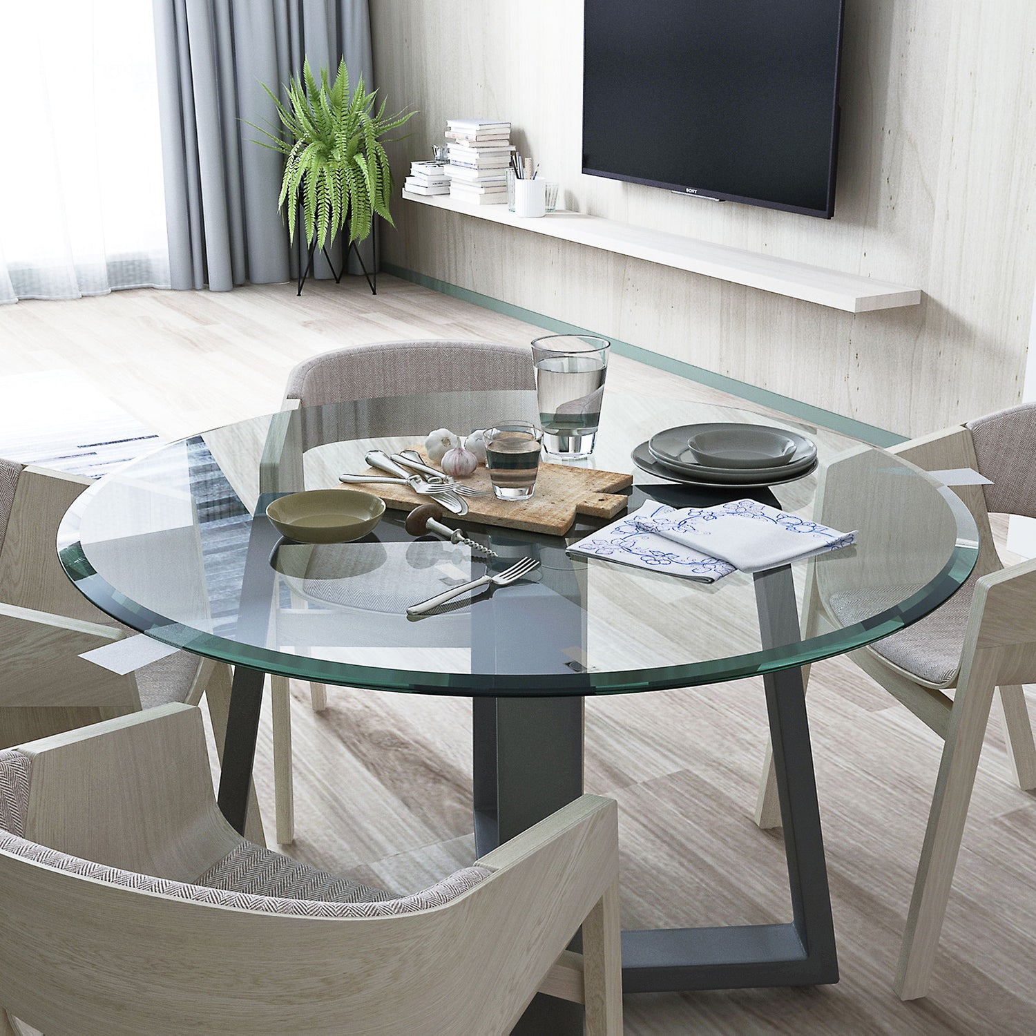36&quot; Round Tempered Glass Table Top Black Glass Thick Beveled Polished Edge