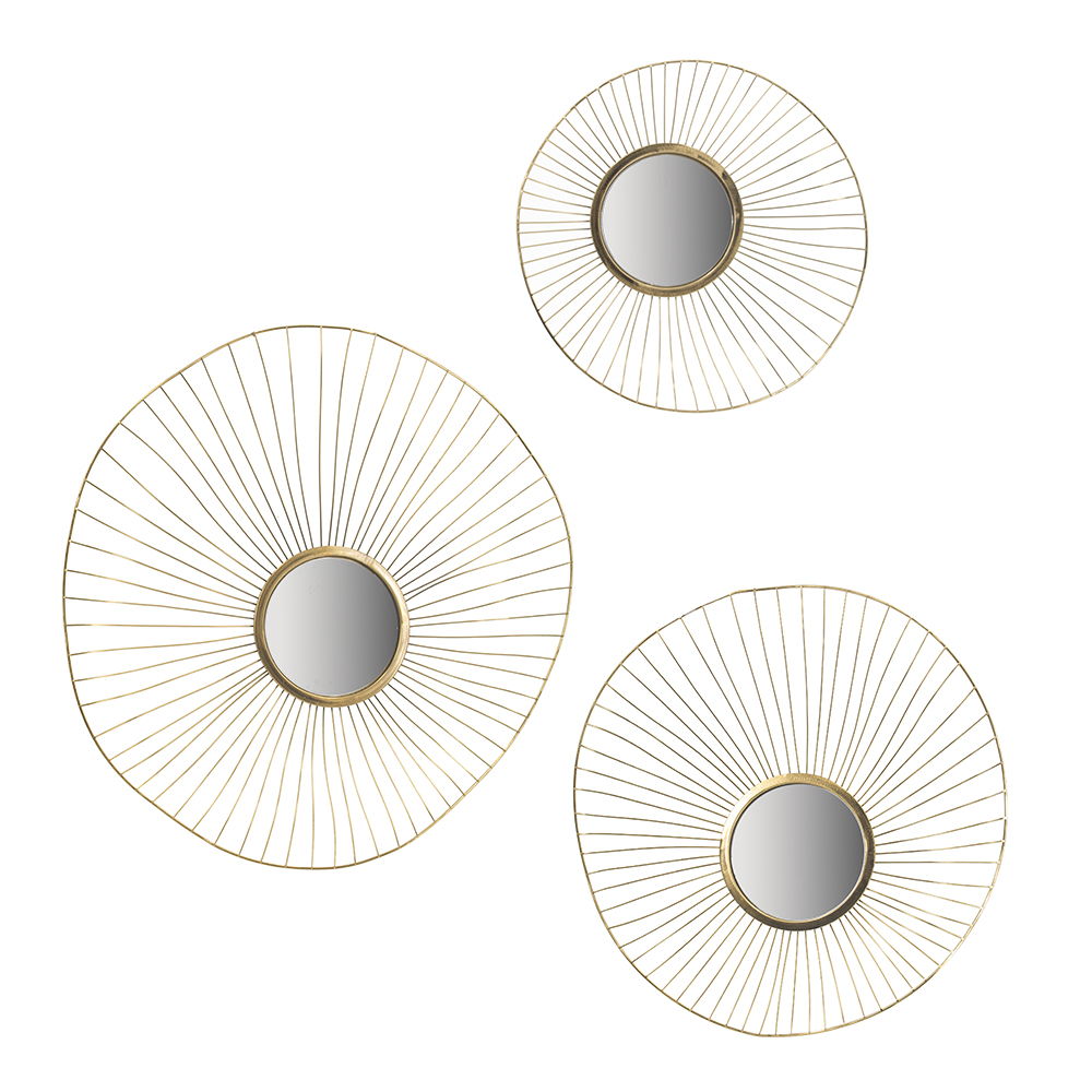 Wall Mirror Abstract Designed Wall Mirrors WithFrame For Home &amp; Office, Top Of Sideboard (Set of 3) - Gold