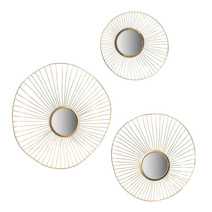 Wall Mirror Abstract Designed Wall Mirrors WithFrame For Home &amp; Office, Top Of Sideboard (Set of 3) - Gold
