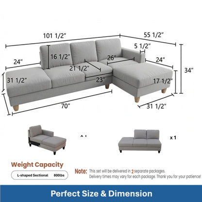 L - Shaped Sectional Sofa With Chaise &amp; Ottoman