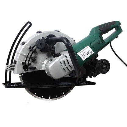 Portable Electric Corded Circular Concrete Saw 14&quot; Wet / Dry Cutter 2600W Green Steel With Water Line &amp; Guide Roller - Green