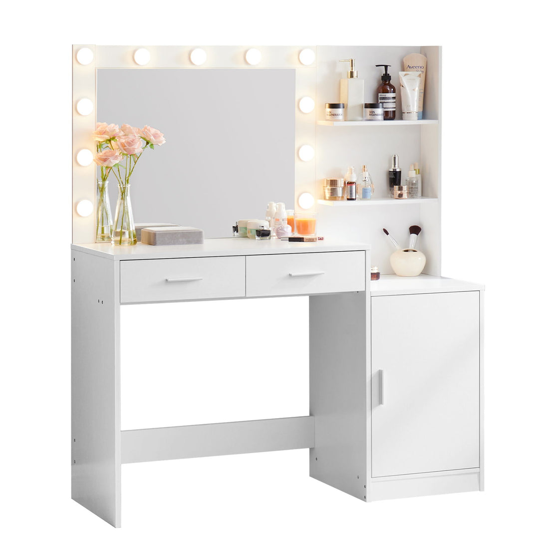 Vanity Desk With Mirror And Lights, 46.4In Dressing Table With 2 Large Drawer &amp; Large Vertical Organizer, 3 Level Dresser &amp; 3 Lighting Modes Adjustable Brightness, Suitable For Bedroom
