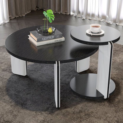 Round Coffee &amp; End Table Set - Black