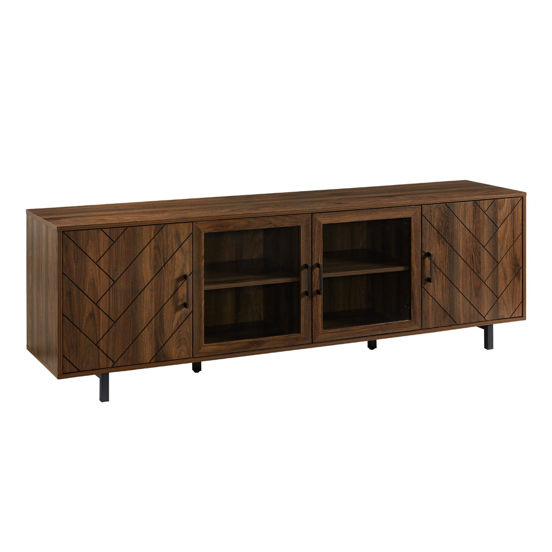 Modern Scandinavian 4 Door Herringbone 70&quot; TV Stand For TVs Up To 80&quot;