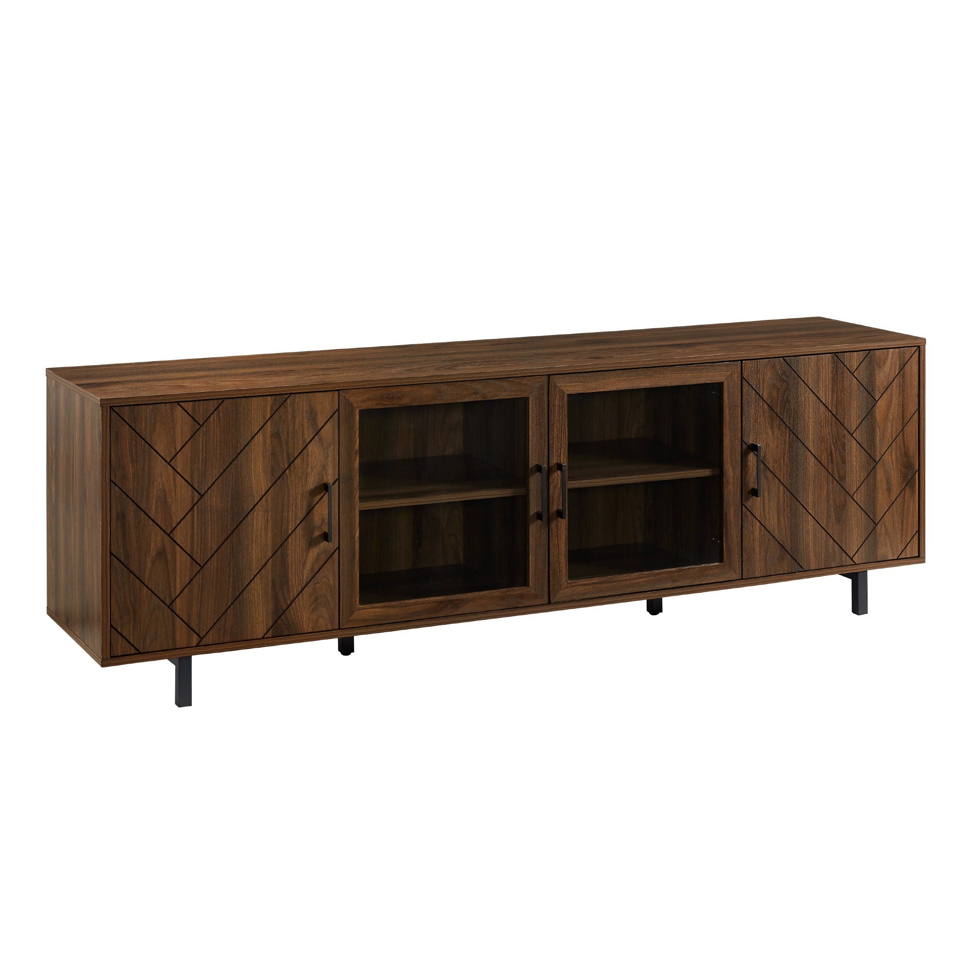 Modern Scandinavian 4 Door Herringbone 70&quot; TV Stand For TVs Up To 80&quot;