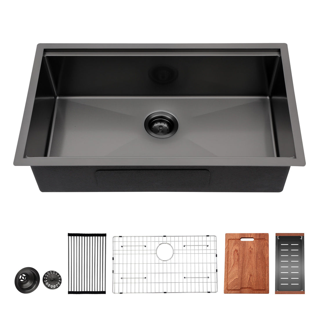 Gunmetal Black Workstation Kitchen Sink 23X18X10&quot; Single Bowl Undermount Stainless Steel 16 Gauge With Cutting Board And Accessories