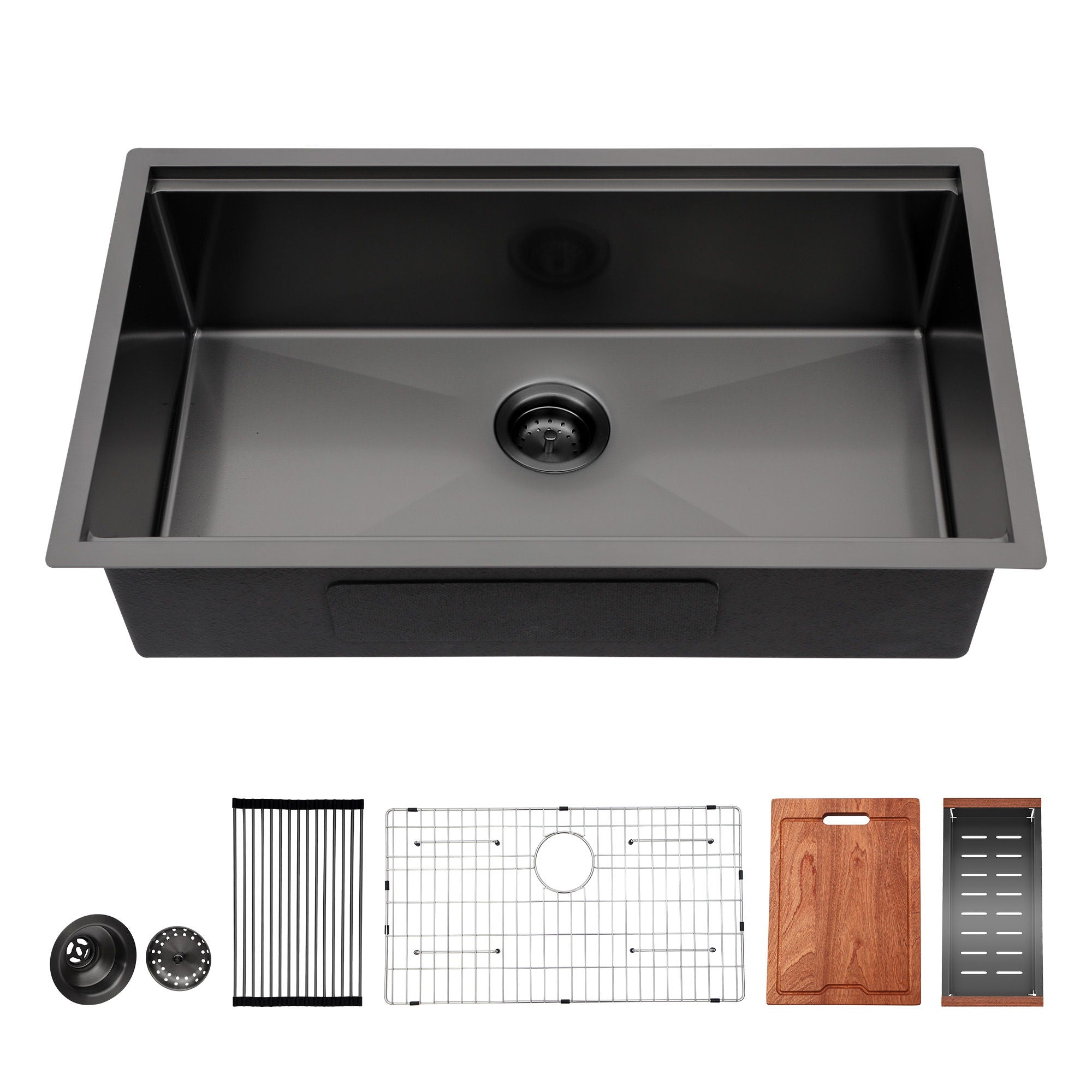 Gunmetal Black Workstation Kitchen Sink 23X18X10&quot; Single Bowl Undermount Stainless Steel 16 Gauge With Cutting Board And Accessories