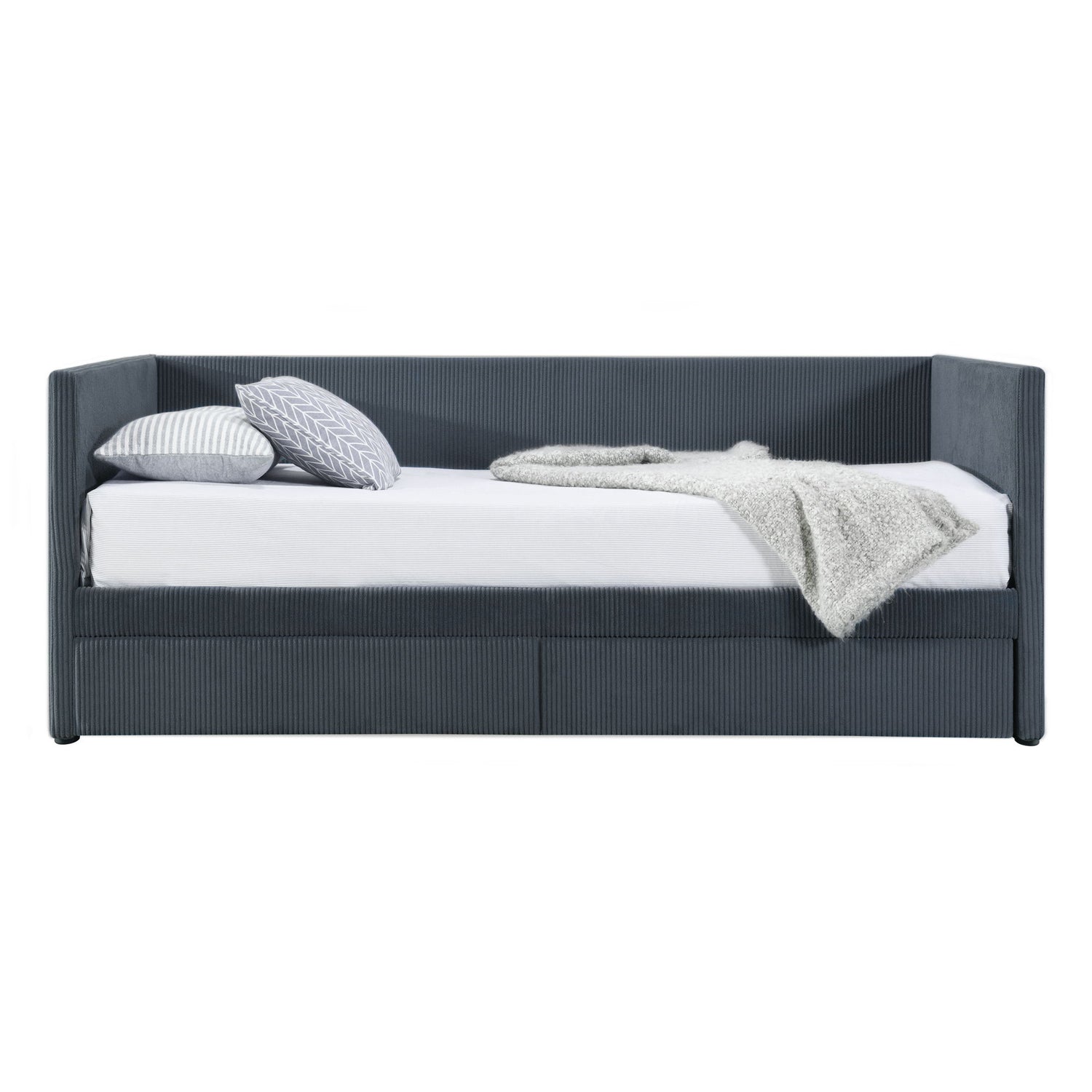 Corduroy Daybed With Two Drawers And Wood Slat