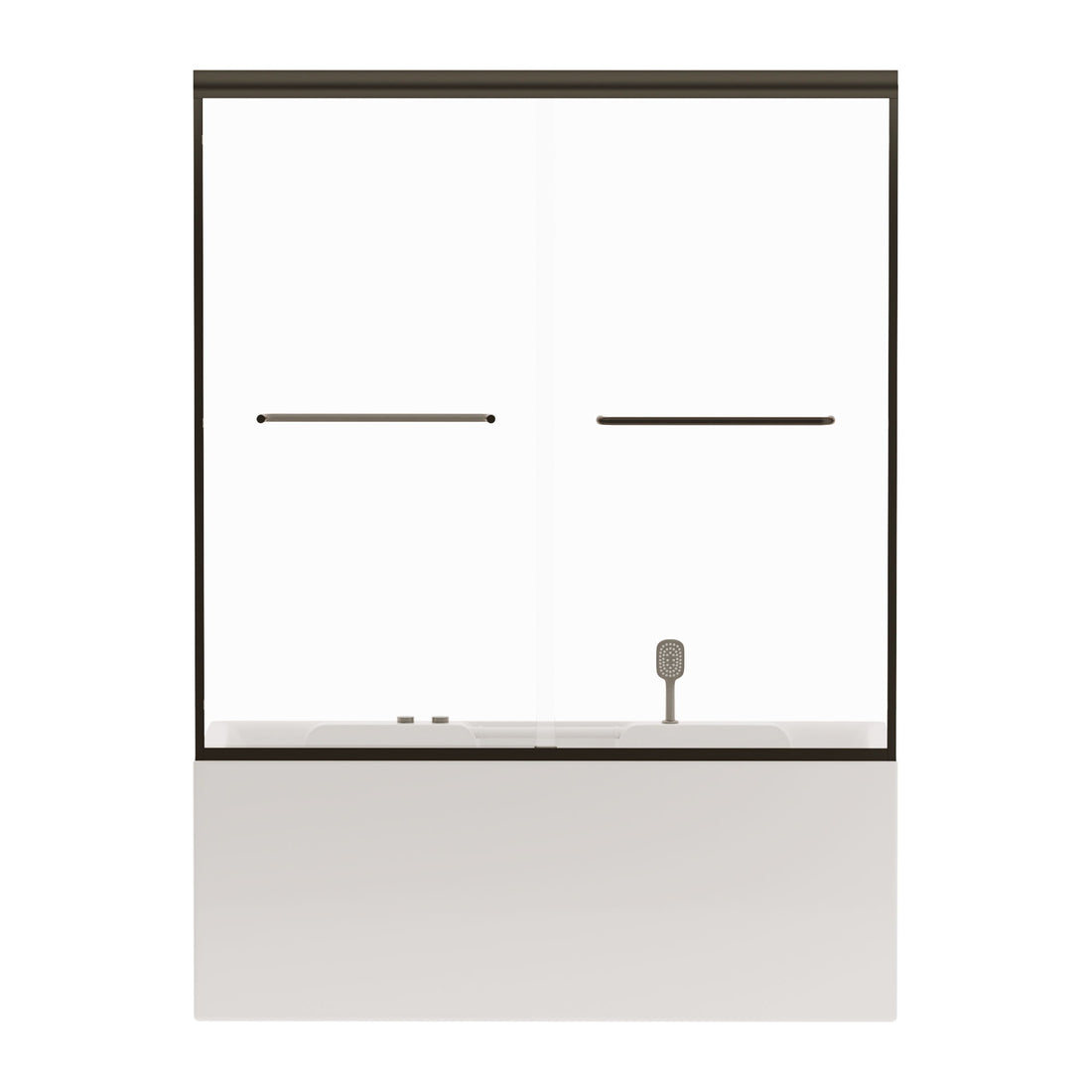 Double Sliding Bathtub Shower Door, Semi Frameless Bypass, 1 / 4&quot; (6Mm) With Explosion - Proof Film, Adjustable Aluminum Alloy Frame