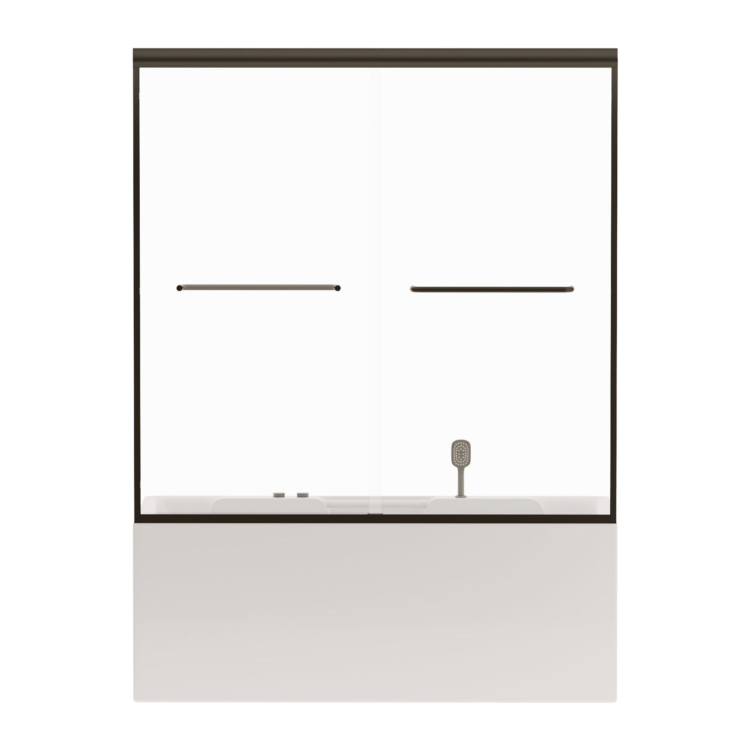 Double Sliding Bathtub Shower Door, Semi Frameless Bypass, 1 / 4&quot; (6Mm) With Explosion - Proof Film, Adjustable Aluminum Alloy Frame