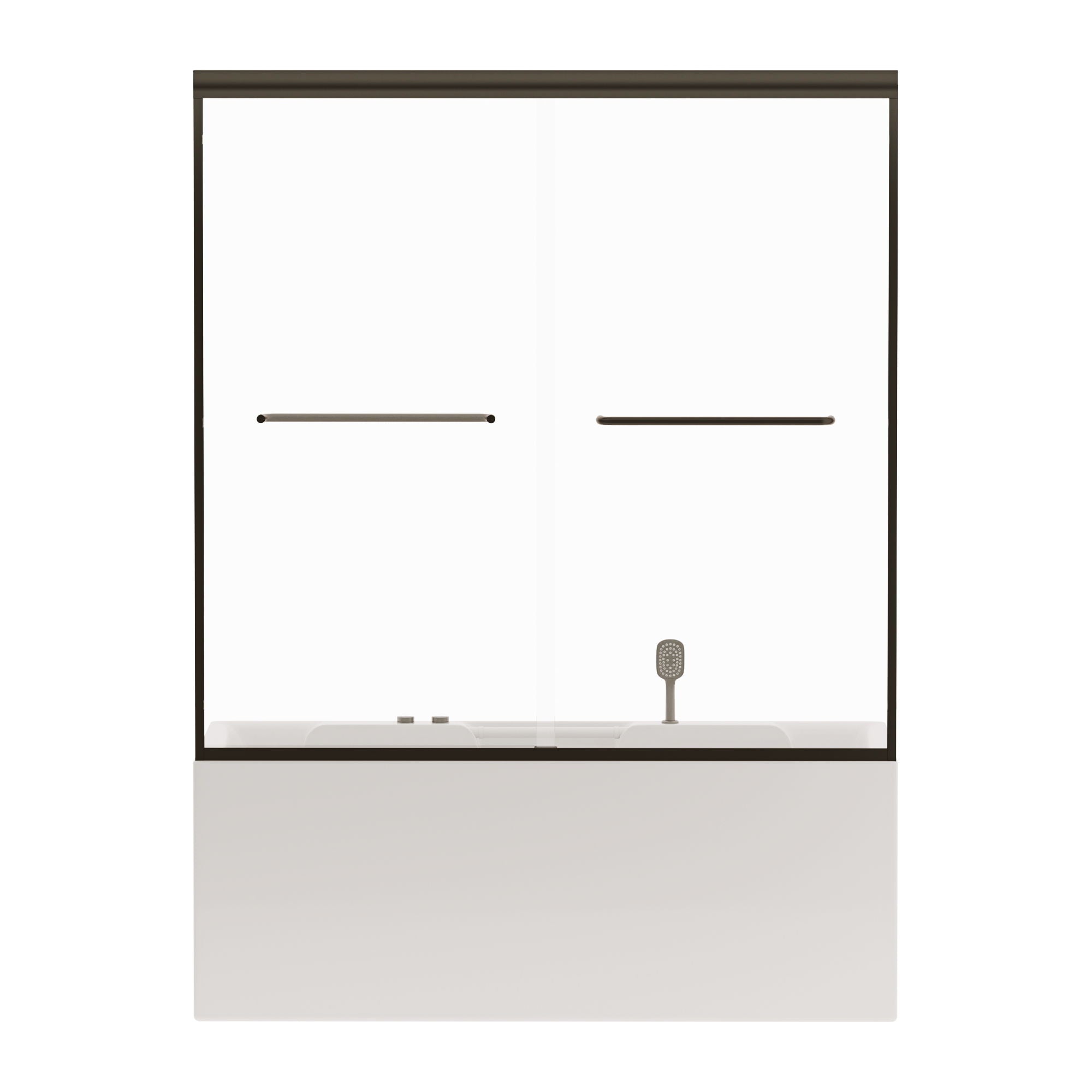 Double Sliding Bathtub Shower Door, Semi Frameless Bypass, 1 / 4&quot; (6Mm) With Explosion - Proof Film, Adjustable Aluminum Alloy Frame