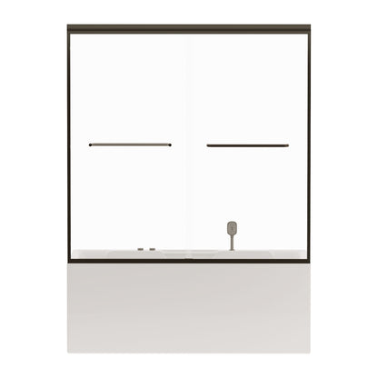 Double Sliding Bathtub Shower Door, Semi Frameless Bypass, 1 / 4&quot; (6Mm) With Explosion - Proof Film, Adjustable Aluminum Alloy Frame