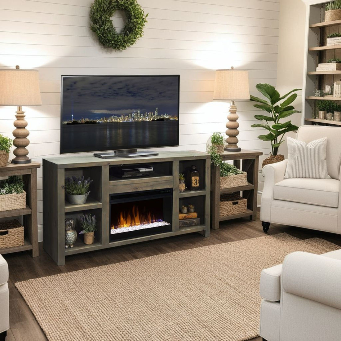 Joshua Creek - Electric Fireplace TV Stand For TVs Up To 70&quot; - Barnwood