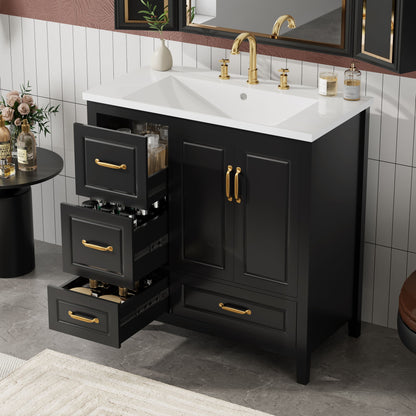 Bathroom Vanity With Sink, Soft Closing Doors &amp; Drawers, Metal Handles