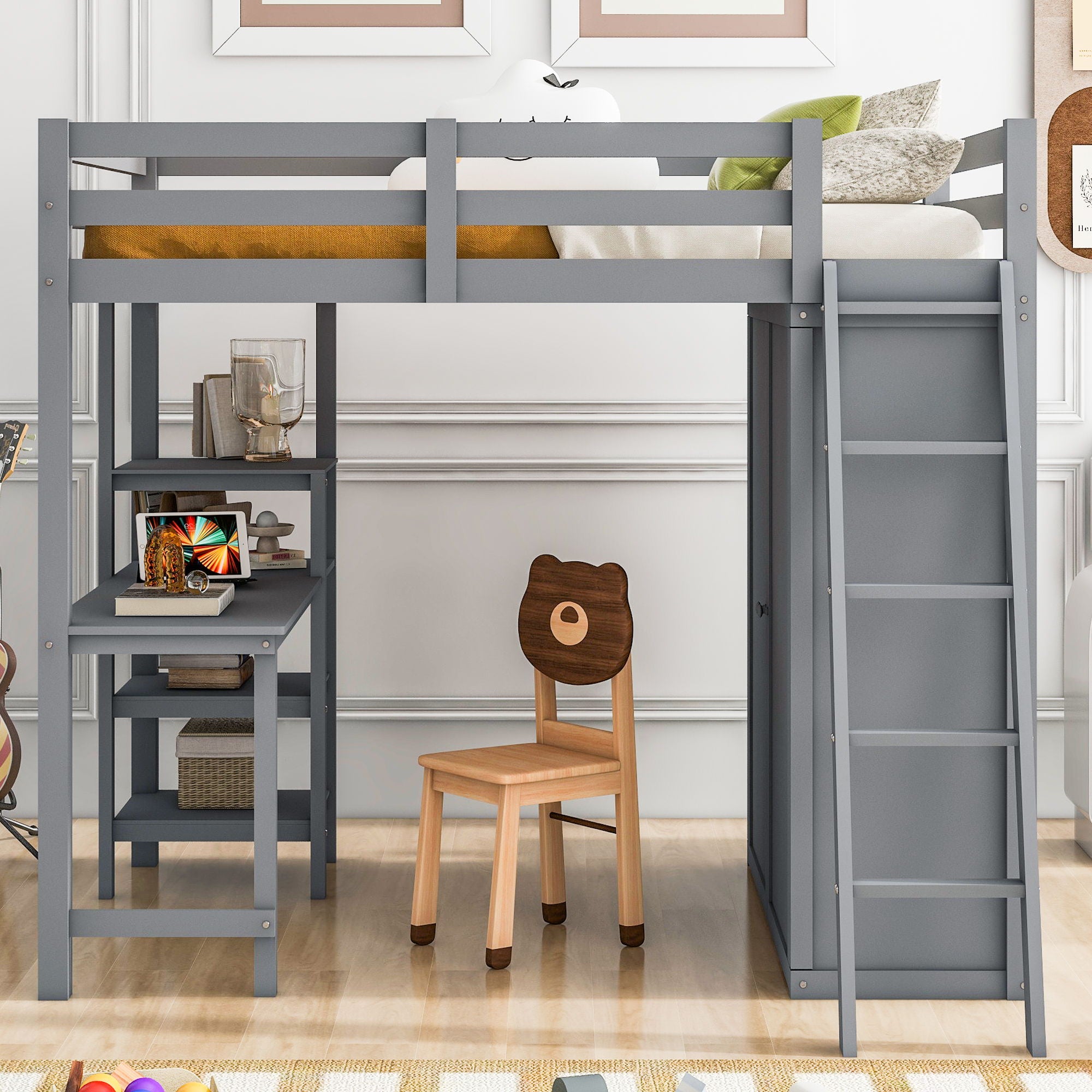 Loft Bed With Wardrobe And Desk And Shelves
