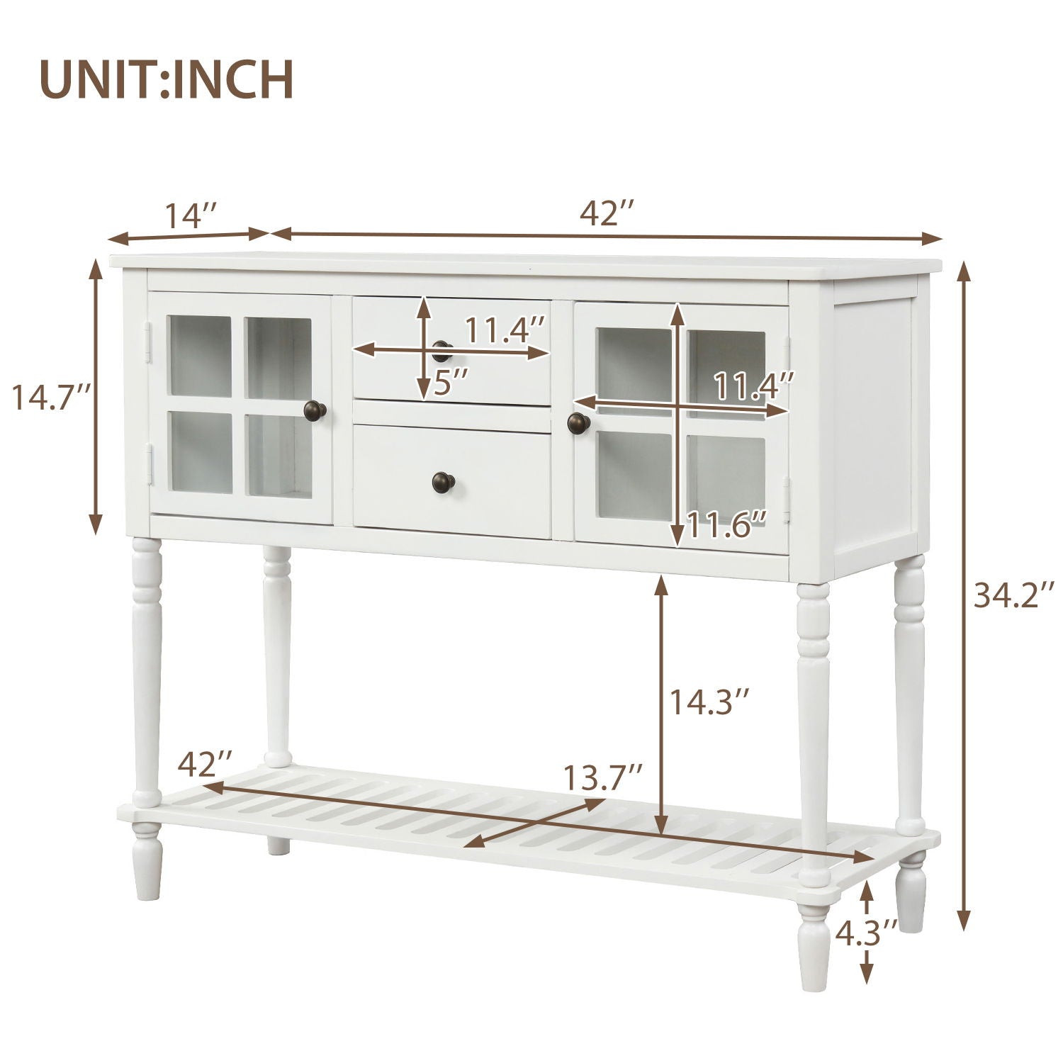 Hearth &amp; Haven Stella Buffet Storage Cabinet With Bottom Shelf, White