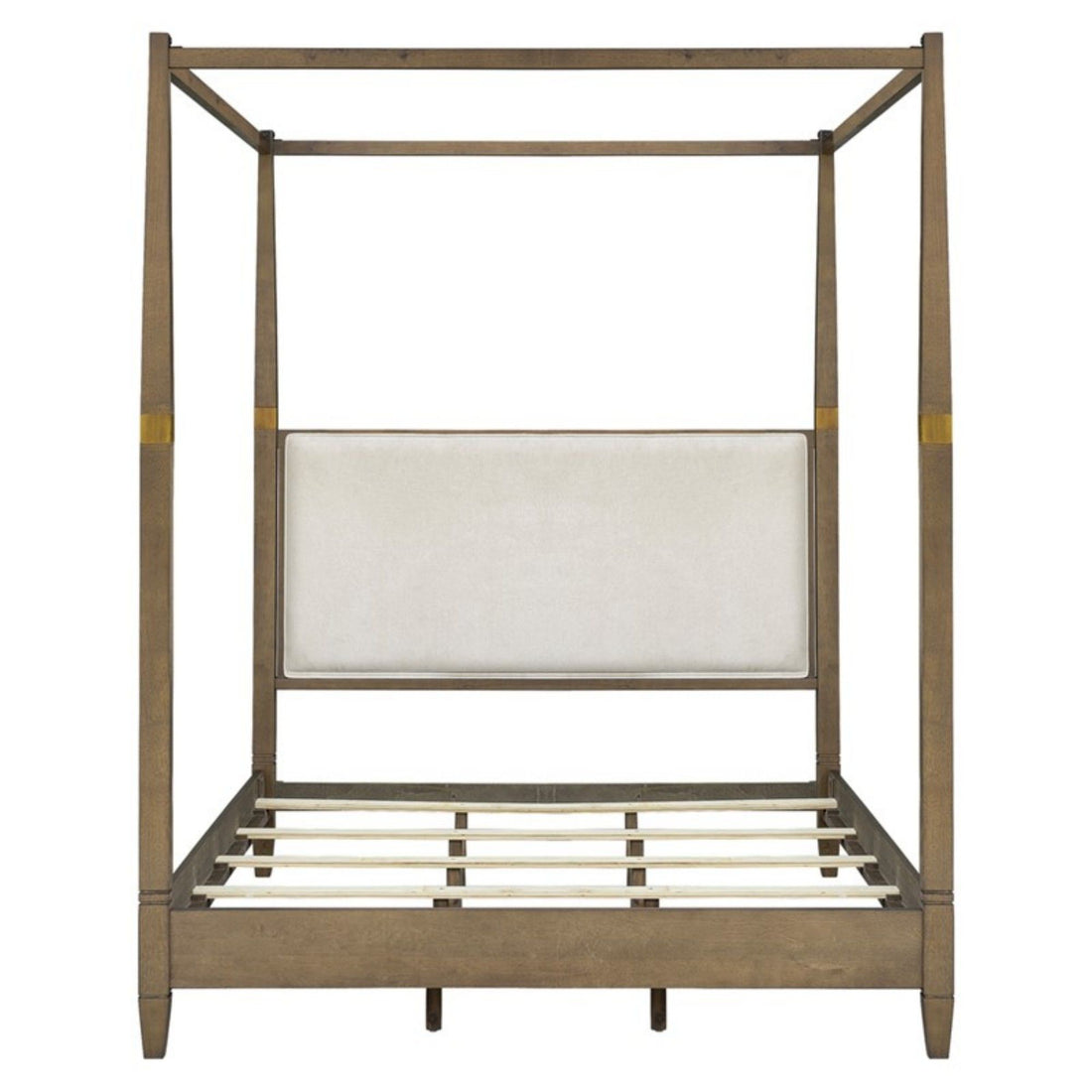 Queen Canopy Bed Frame With Upholstered Headboard - Brown