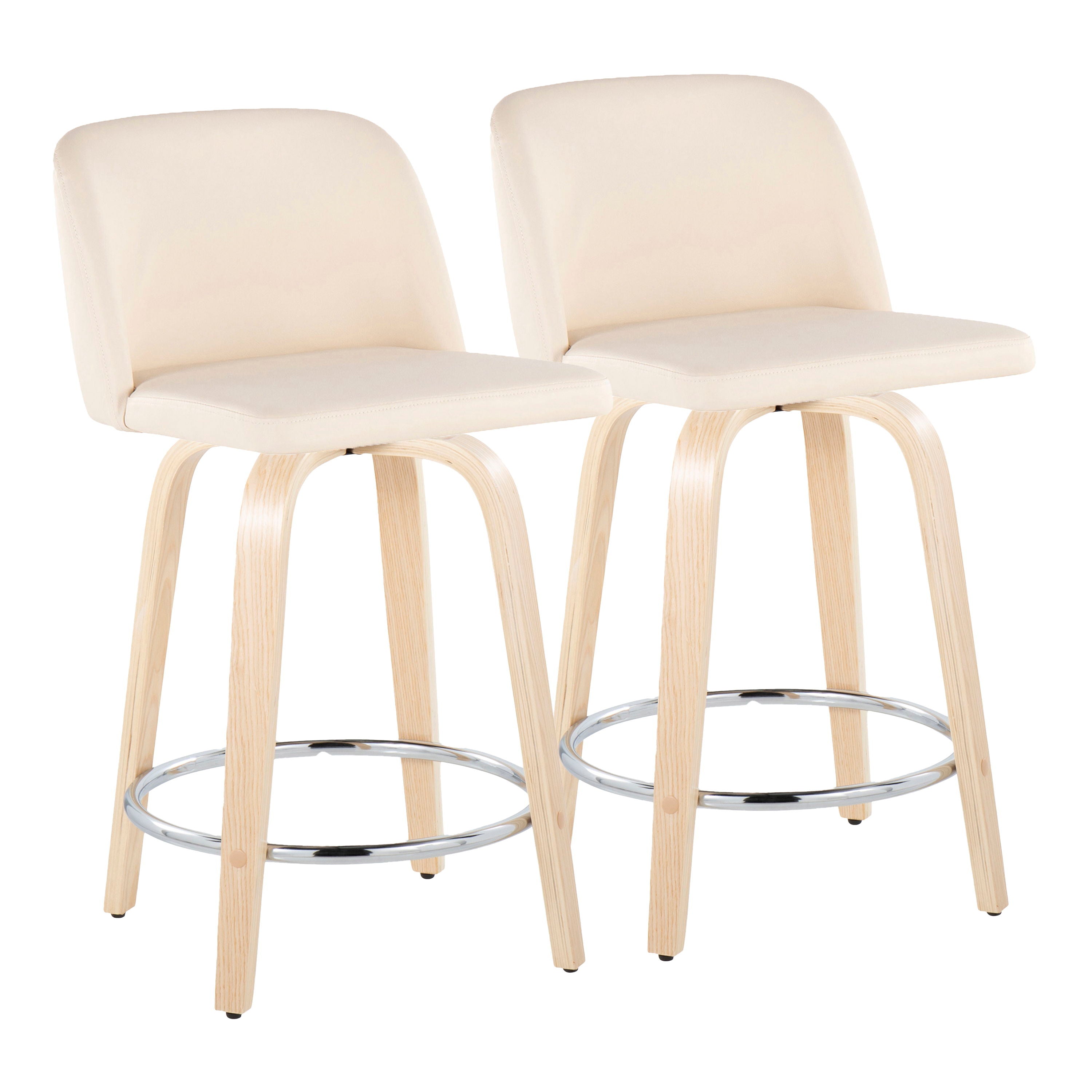 Toriano - Contemporary Fixed Height Counter Stool &amp; Swivel And Round Footrest (Set of 2)