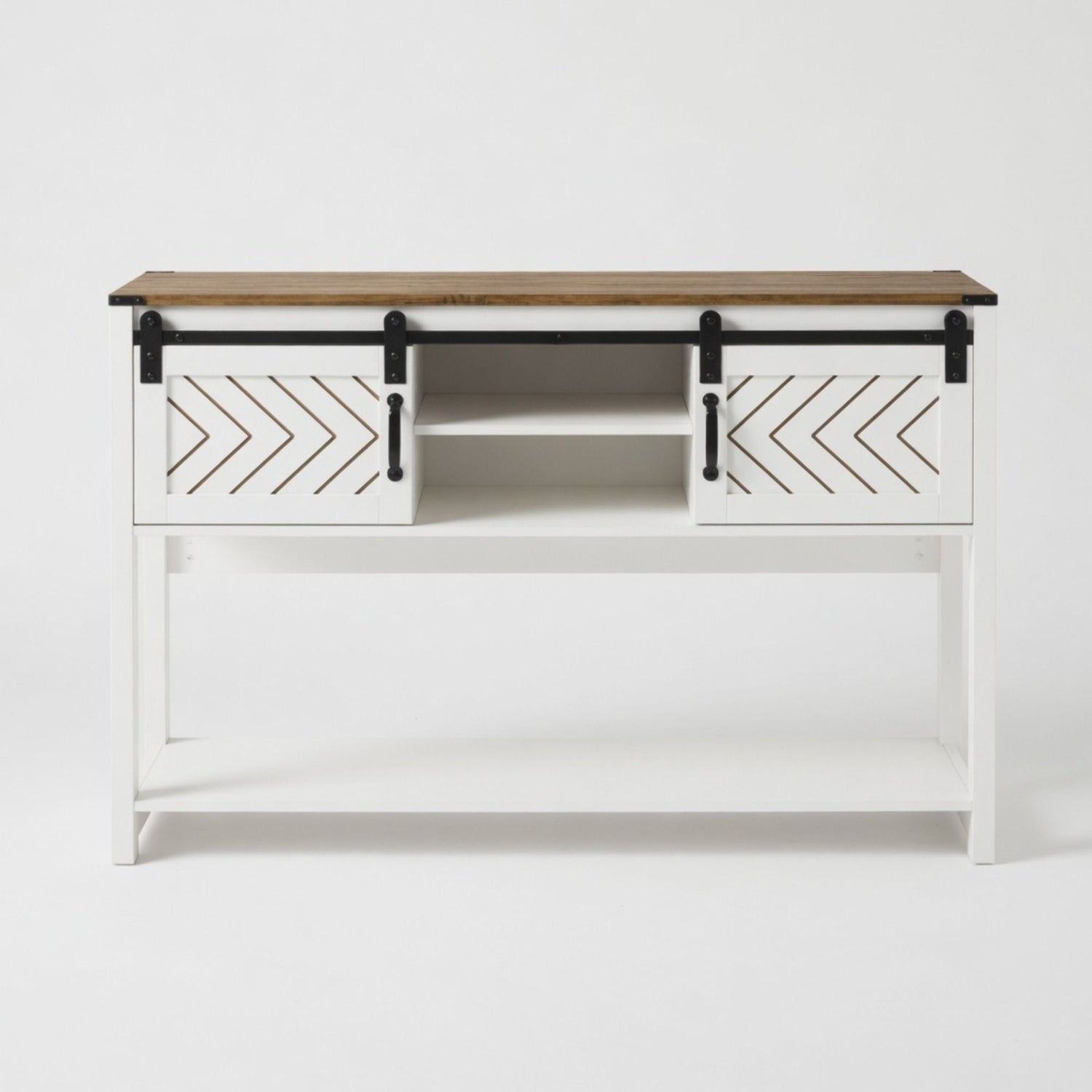 Entryway Table With Sliding Barn Door Storage - White / Oak