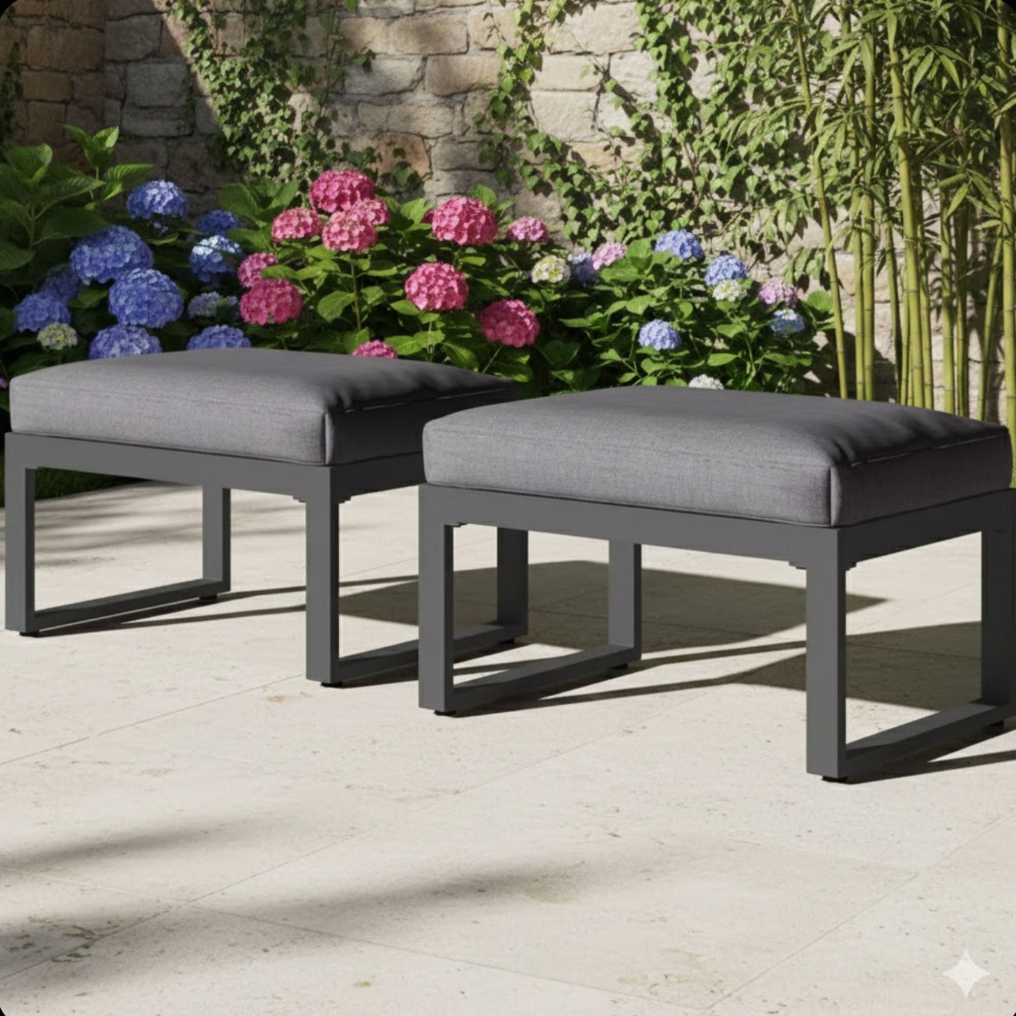Patio All-Weather Ottomans With Thick Cushions (Set of 2)