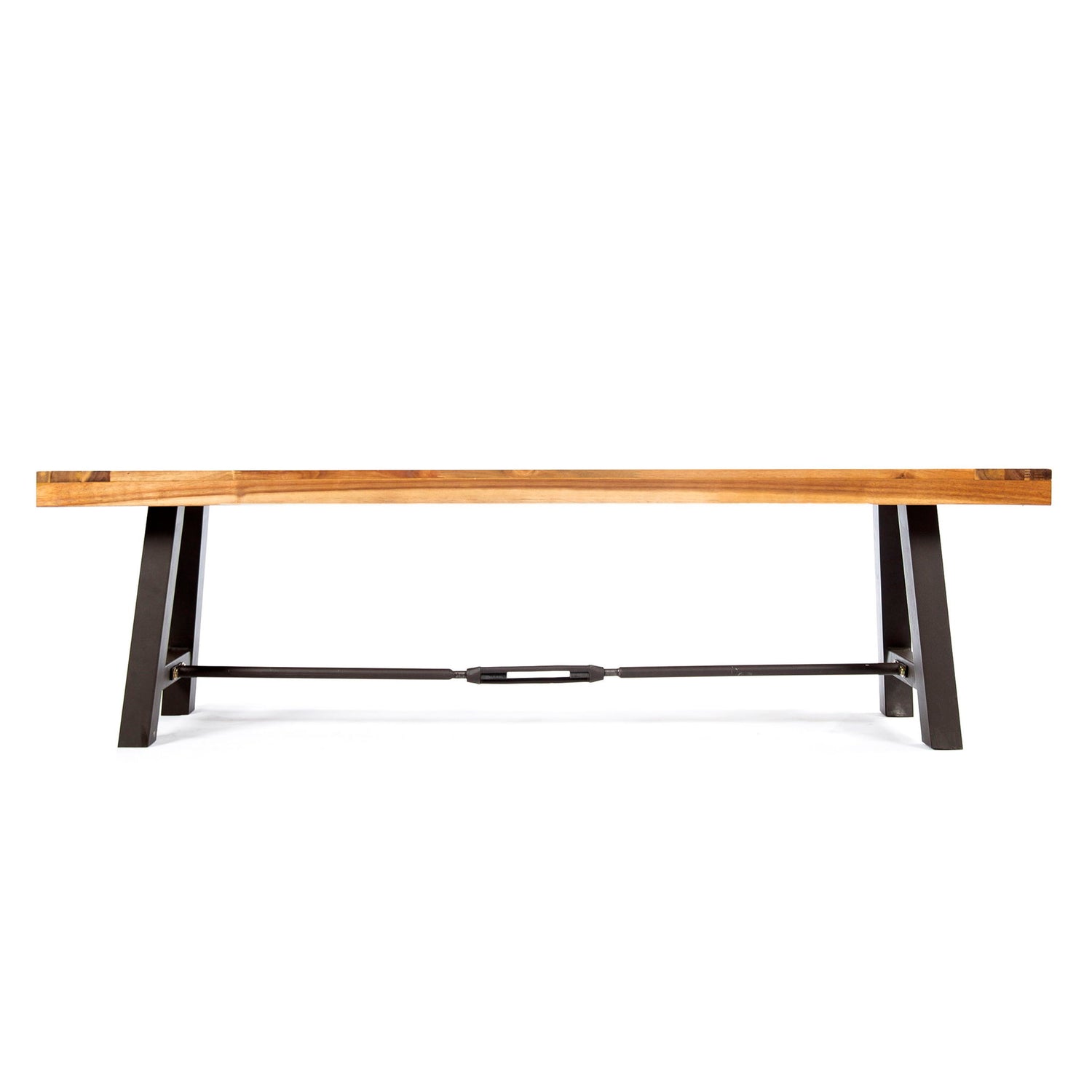 Outdoor Dining Bench, Patio Backless Bench - Teak / Black