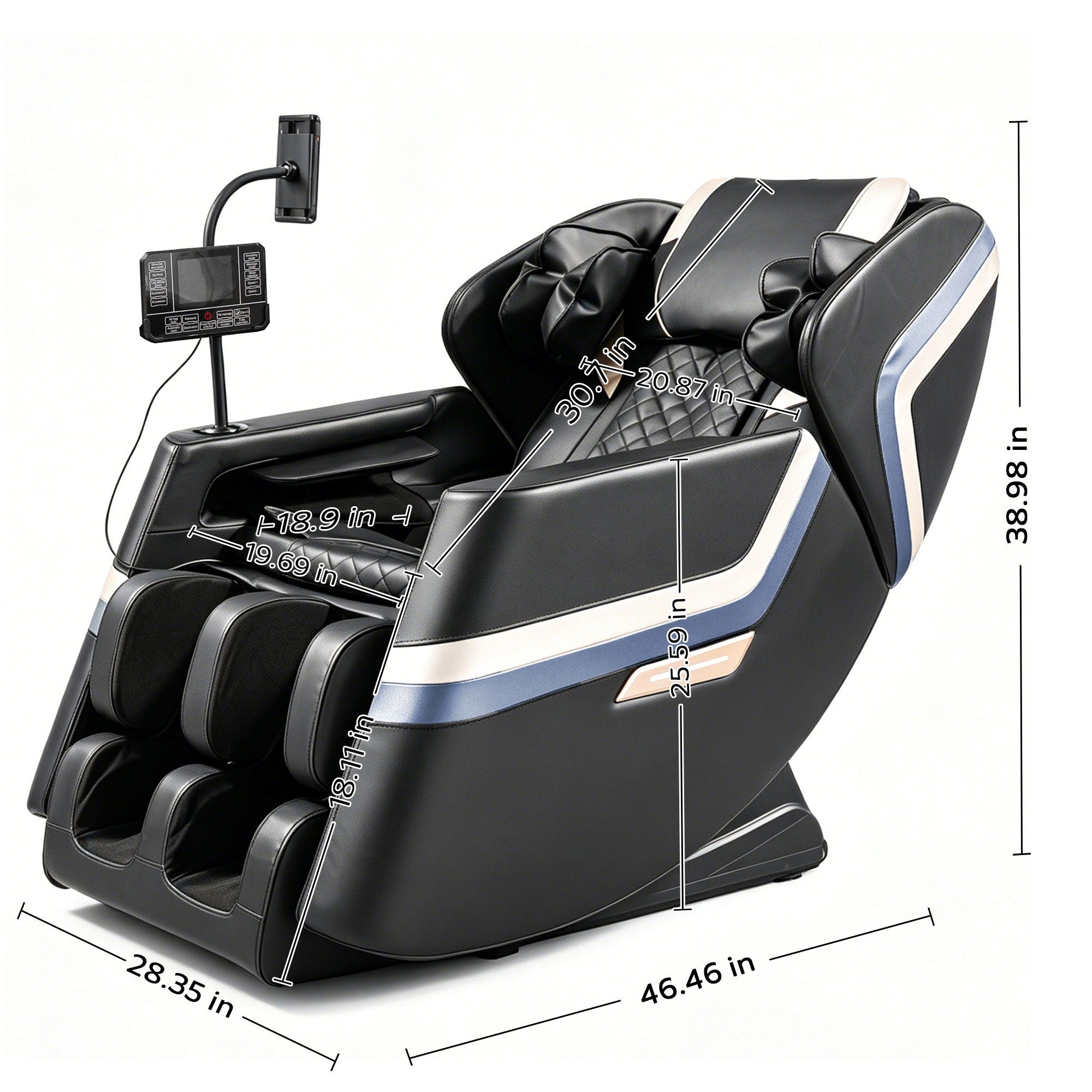 Massage Chair Recliner, Zero Gravity &amp; Full Body Air Pressure - Black