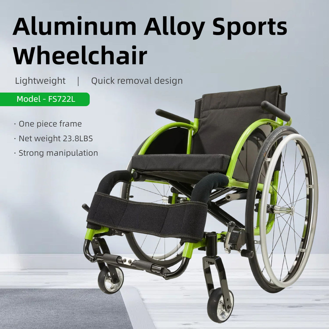 Premium Lightweight Foldable Sport Wheelchair All Body Sturdy &amp; Comfortable 250Lbs Capacity Easy Folding 24&quot; Sports Tires Perfect For Outdoor - Black / Green