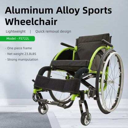 Premium Lightweight Foldable Sport Wheelchair All Body Sturdy &amp; Comfortable 250Lbs Capacity Easy Folding 24&quot; Sports Tires Perfect For Outdoor - Black / Green