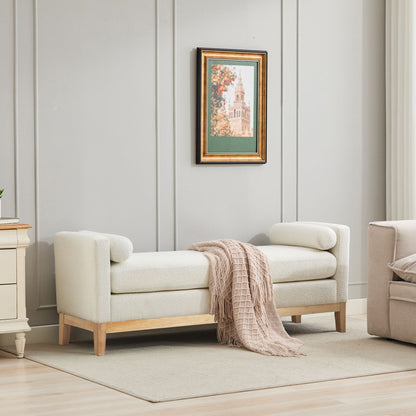 Upholstered End Of Bed Bench With Arms &amp; 2 Bolsters For Bedroom