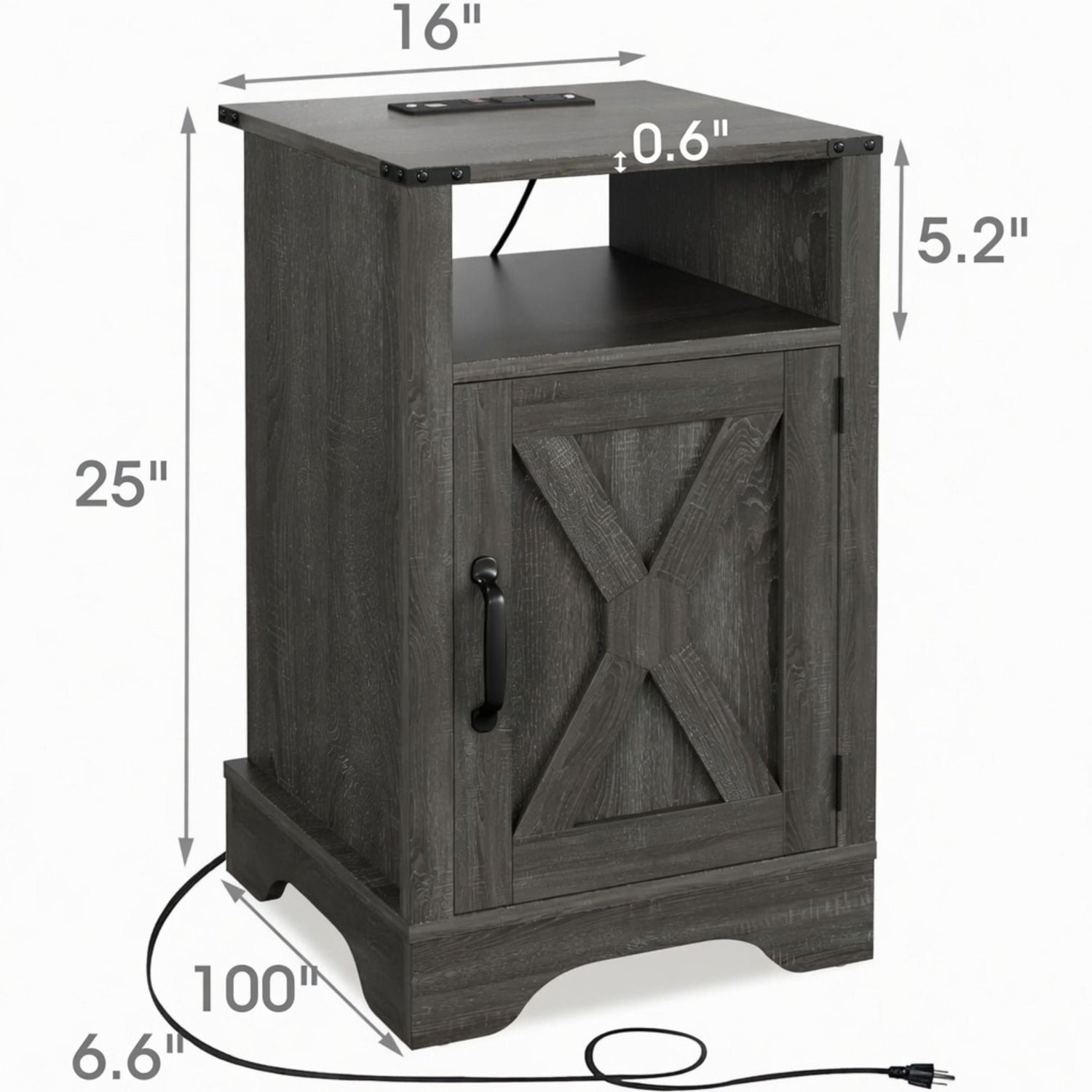 Farmhouse Nightstand, Charging Station &amp; Storage
