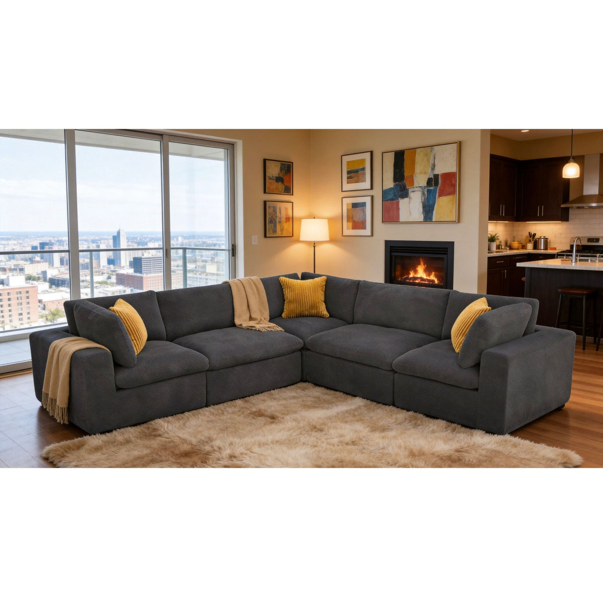 Modular Sectional &amp; Toss Pillows - Dark Gray