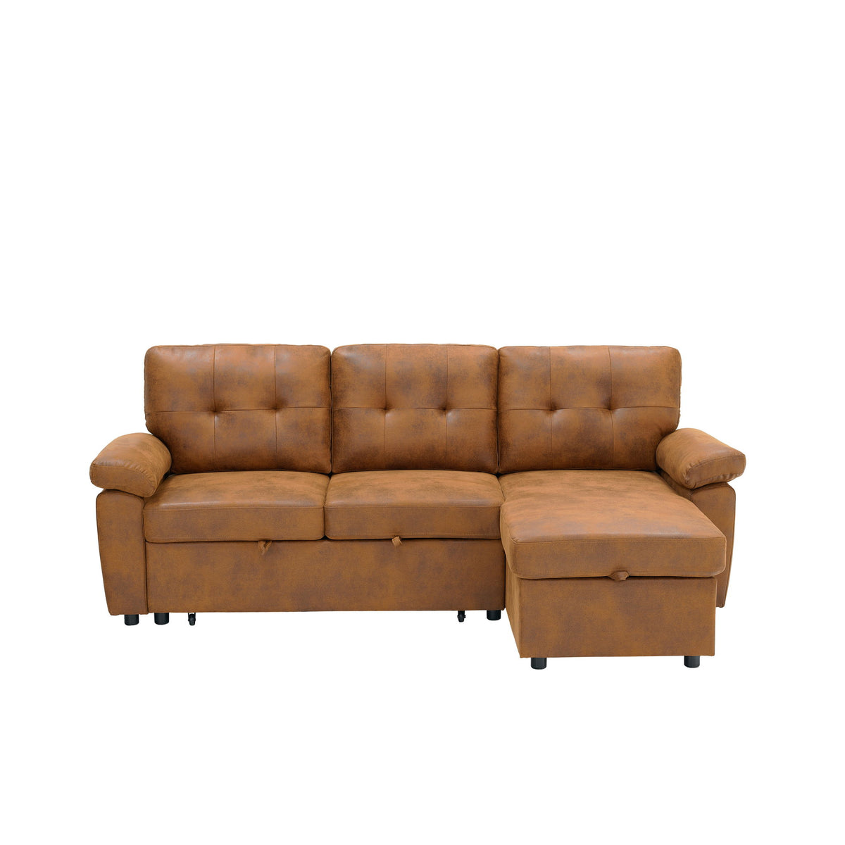 Convertible L - Sectional Sofa Bed With Storage Chaise And Padded Armrests