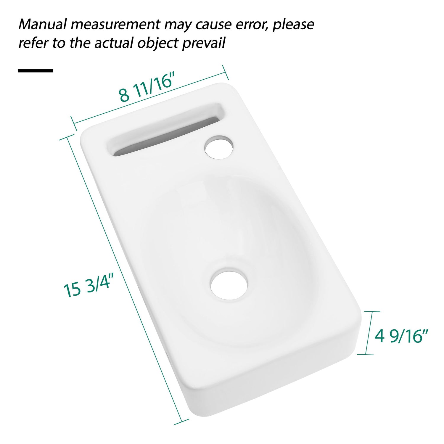 Rectangle, Wall Mount Bathroom Sink &amp; Single Faucet Hole - White