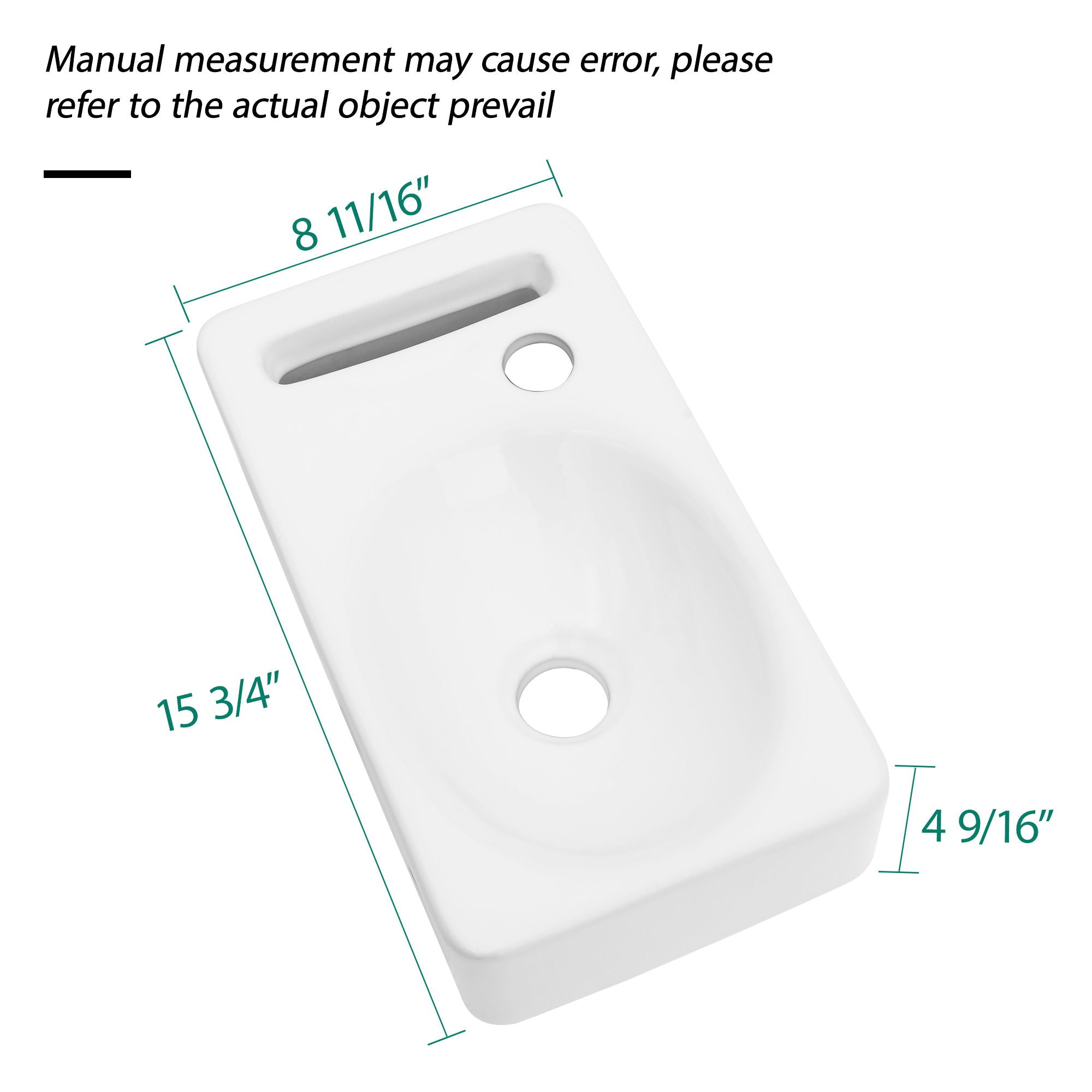 Rectangle, Wall Mount Bathroom Sink &amp; Single Faucet Hole - White